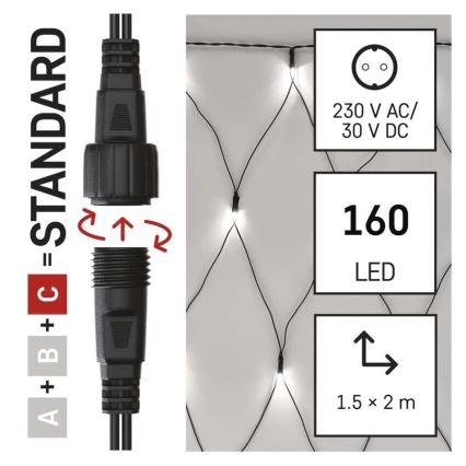 Guirlande de Noël extérieure 160xLED/2x1,5m IP44 blanc froid