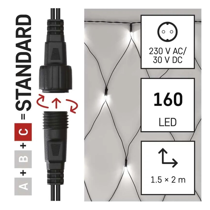 Guirlande de Noël extérieure 160xLED/2x1,5m IP44 blanc froid