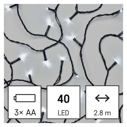 Guirlande de Noël extérieure 40xLED/3xAA 3,3m IP44 blanc froid