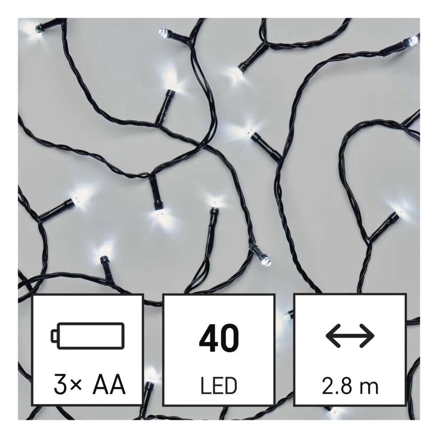Guirlande de Noël extérieure 40xLED/3xAA 3,3m IP44 blanc froid