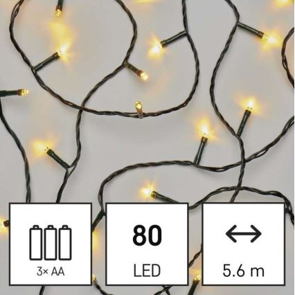 Guirlande de Noël extérieure 80xLED/3xAA 6,1m IP44 blanc chaud