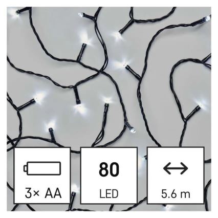 Guirlande de Noël extérieure 80xLED/3xAA 6,1m IP44 blanc froid