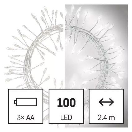 Guirlande de noël LED 100xLED/3xAA 2,7 m blanc froid