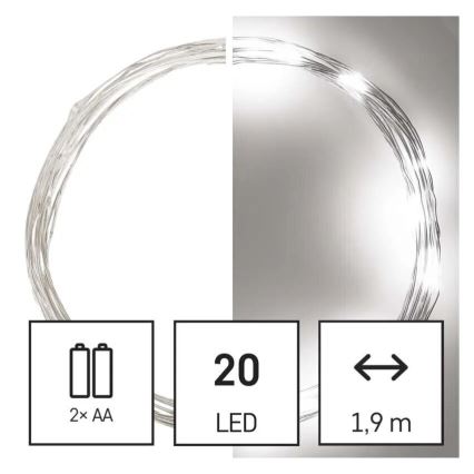 Guirlande de Noël LED 20xLED/2xAA 2,4m blanc froid