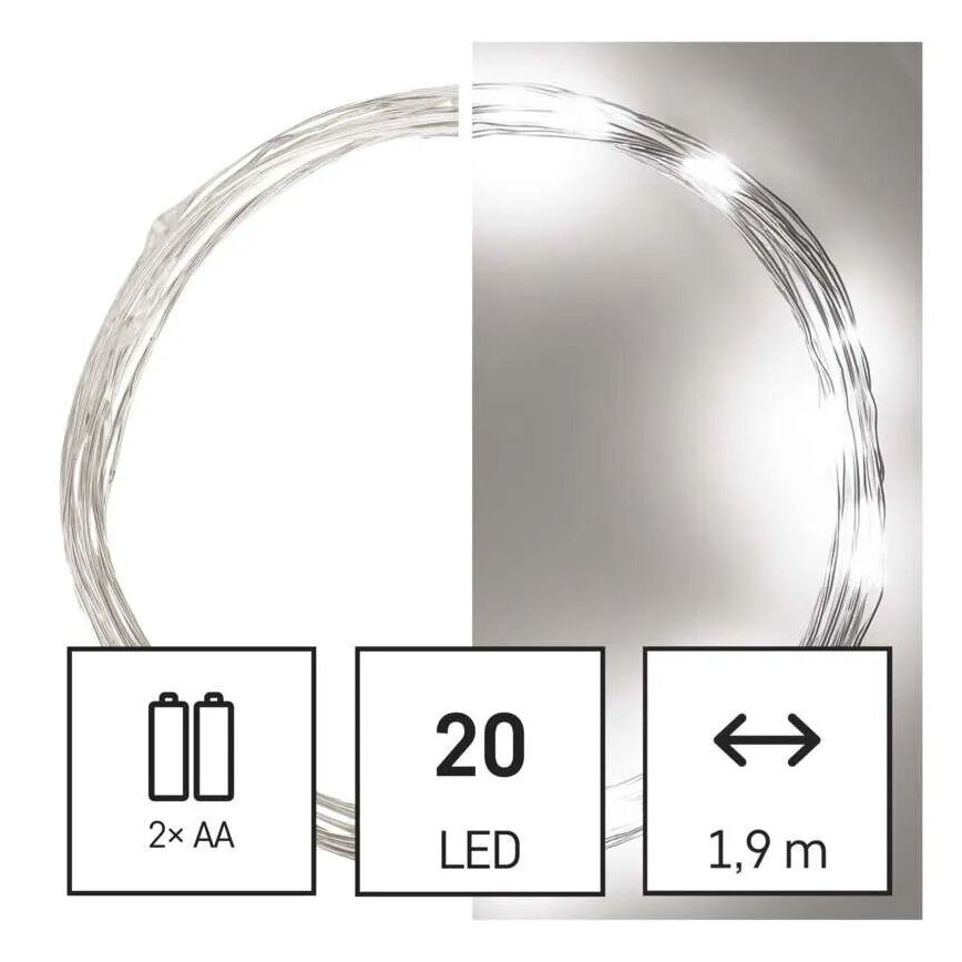 Guirlande de Noël LED 20xLED/2xAA 2,4m blanc froid