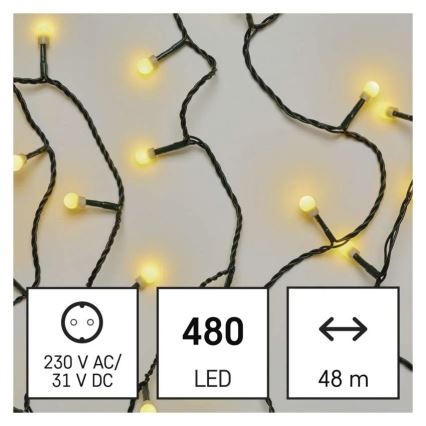 Guirlande de Noël LED 480 LEDs, 8 fonctions, 53 m, IP44, blanc chaud