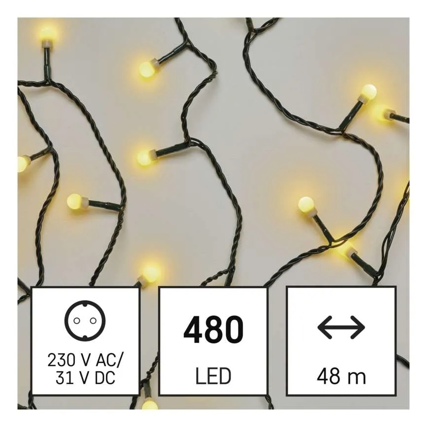 Guirlande de Noël LED 480 LEDs, 8 fonctions, 53 m, IP44, blanc chaud