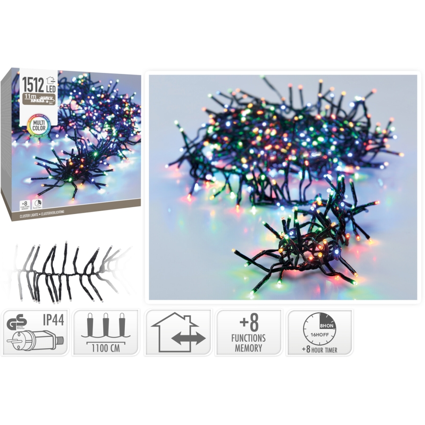 Guirlande de Noël LED d'extérieur 1512xLED/230V/8 fonctions 14 m IP44 multicolore