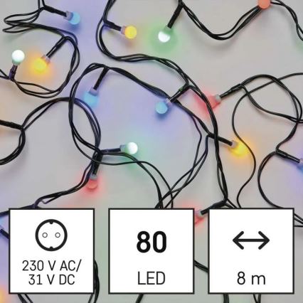 Guirlande de Noël LED d'extérieur 80 LED, 8 fonctions, 13 m, multicolore, IP44