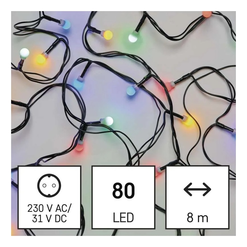 Guirlande de Noël LED d'extérieur 80 LED, 8 fonctions, 13 m, multicolore, IP44