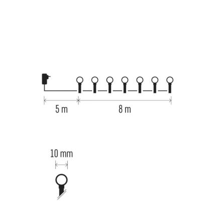 Guirlande de Noël LED d'extérieur 80 LED, 8 fonctions, 13 m, multicolore, IP44