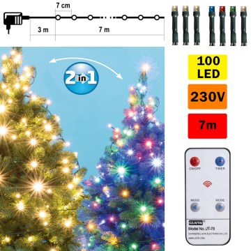 Guirlande de Noël LED extérieur 100xLED 10m IP44 blanc chaud/multicolore + télécommande