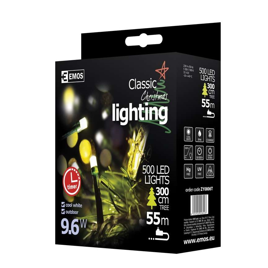Guirlande de Noël LED extérieur CHAIN 500xLED 55m IP44 cool blanche