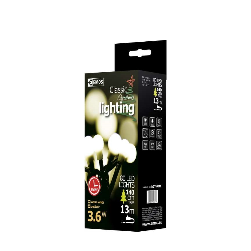 Guirlande de Noël LED extérieur CHAIN 80xLED 13m IP44 blanc chaud