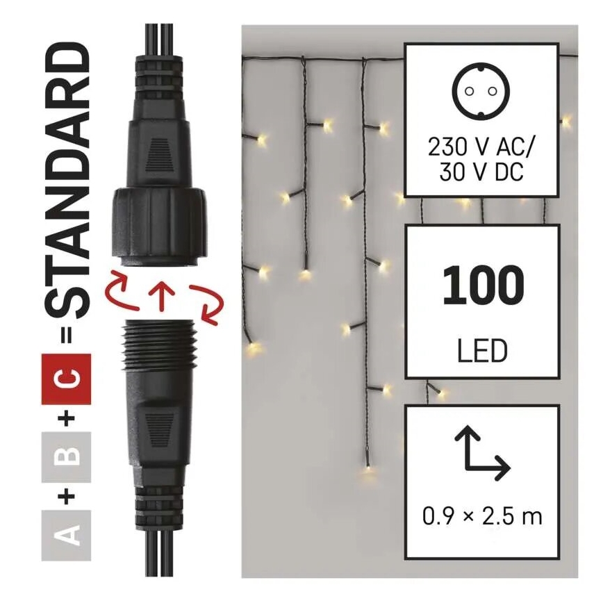Guirlande de Noël LED pour extérieur 100xLED/2,5x0,9m IP44 blanc chaud