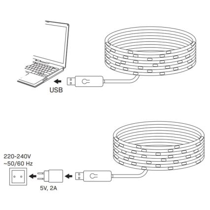 Guirlande de Noël LED RGB 10 m, 10 W / 5 V, USB + télécommande