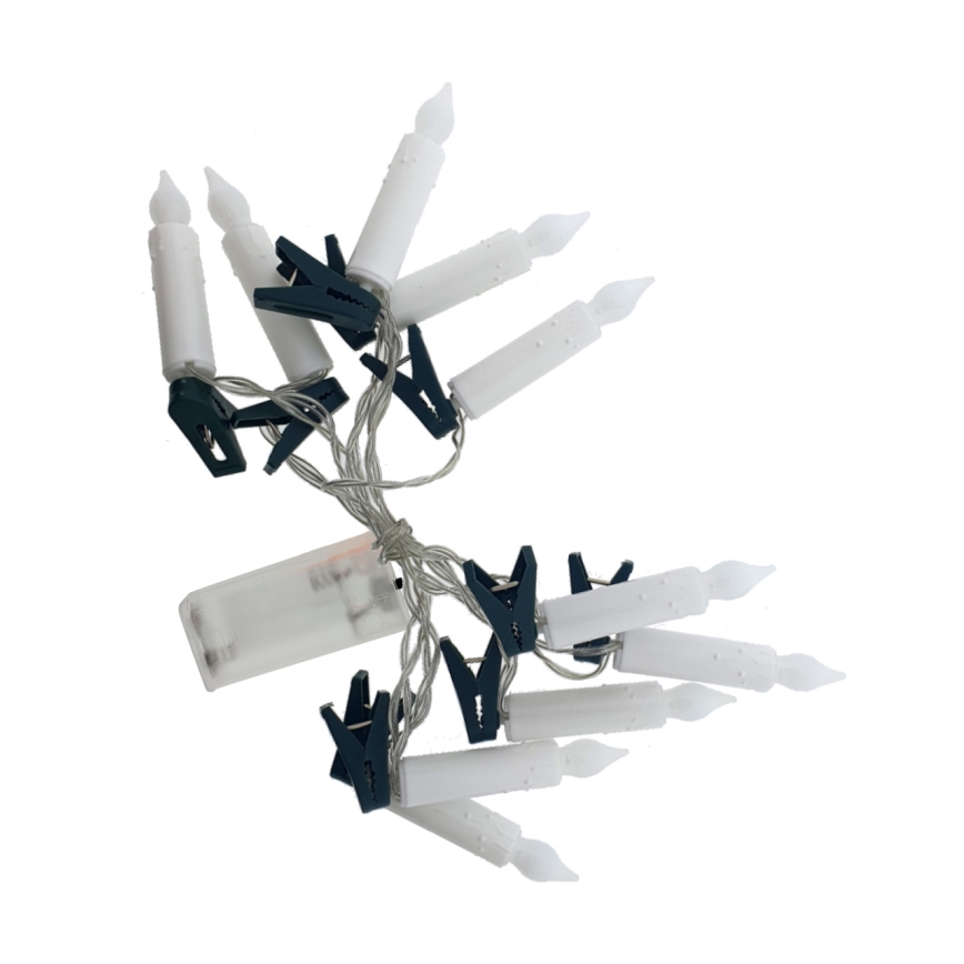 Guirlande décorative de Noël à LED, 10 LED / 2xAA, 1,65 m, blanc chaud, en forme de bougies