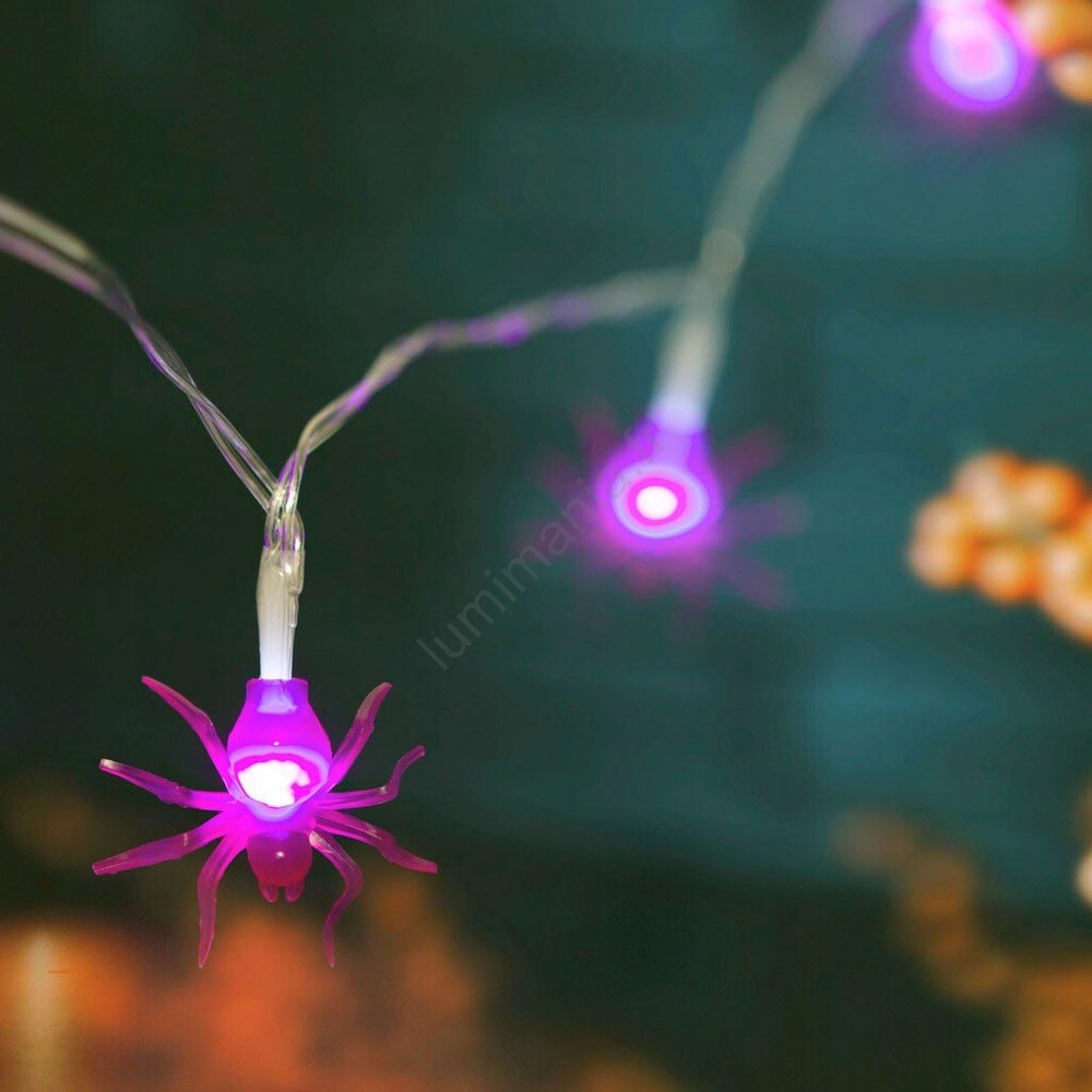 Guirlande Halloween 3 M Avec 30 LED - Citrouilles, Araignées, Yeux Lumineux - Minuterie Automatique - 5 Modes Scintillants - 3