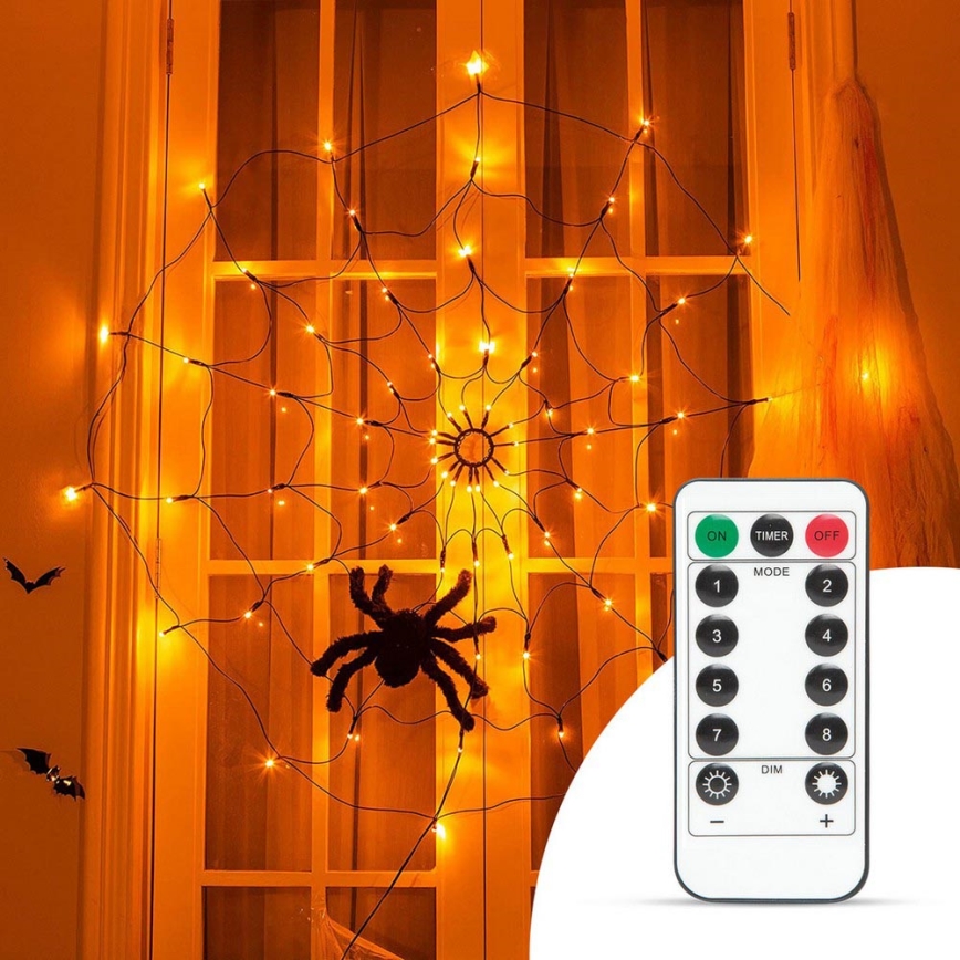 Guirlande décorative LED HALLOWEEN LED/5V/8 fonctions toile d'araignée + télécommande