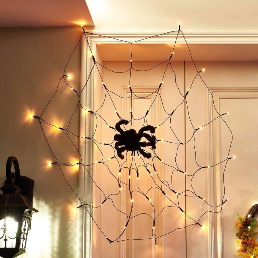Guirlande décorative LED HALLOWEEN LED/5V/8 fonctions toile d'araignée + télécommande