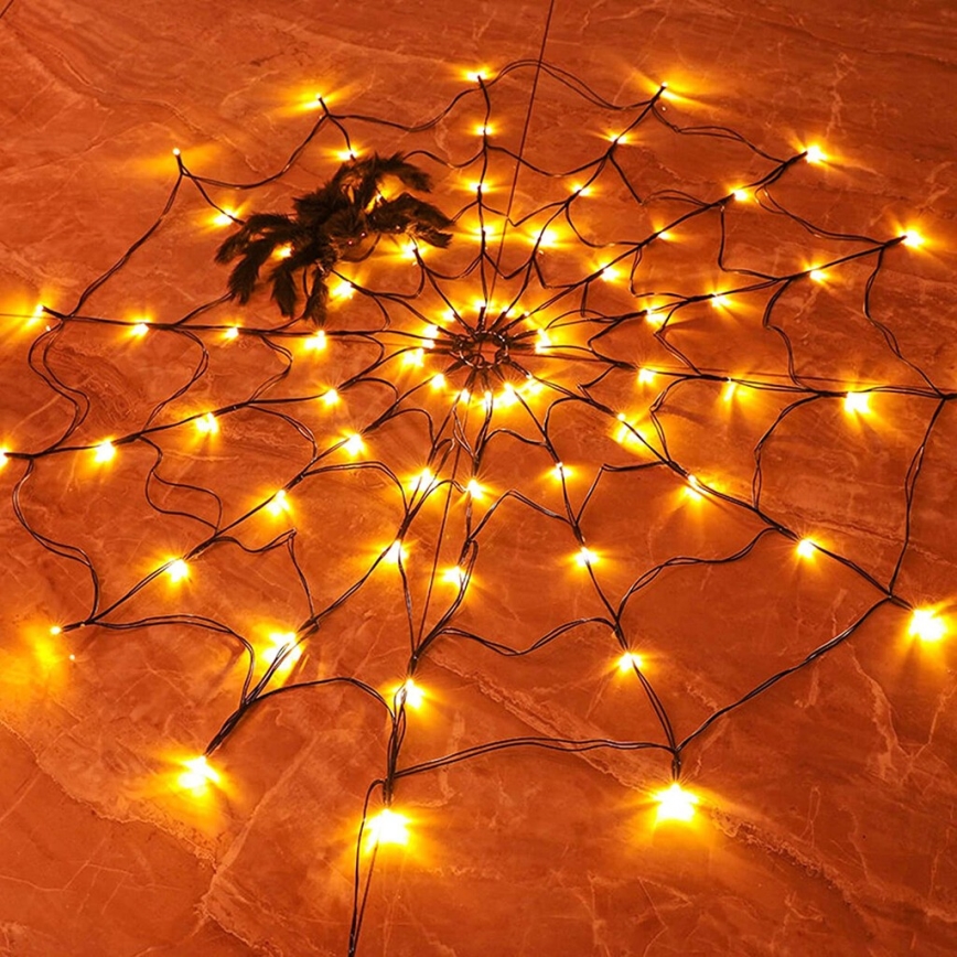Guirlande décorative LED HALLOWEEN LED/5V/8 fonctions toile d'araignée + télécommande