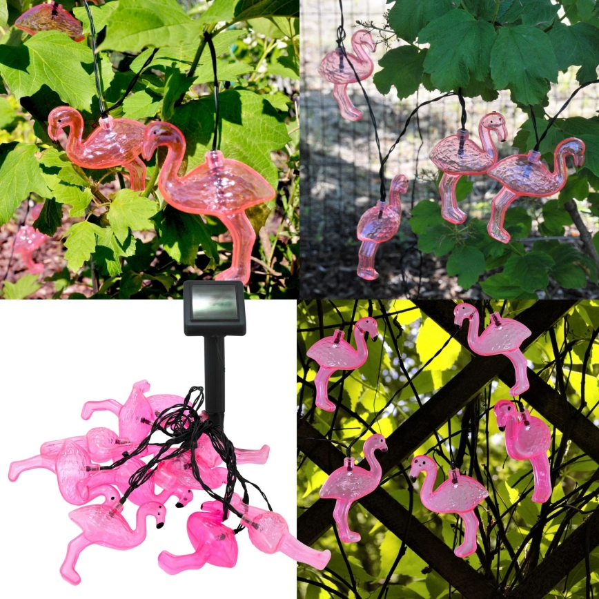 Guirlande décorative solaire 10xLED/1,2V 300 mAh 3,8 m IP44 flamant rose