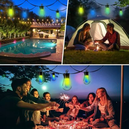 Guirlande solaire décorative LED RGB dimmable 15xLED/18 fonctions USB 6 m IP44 noire + télécommande