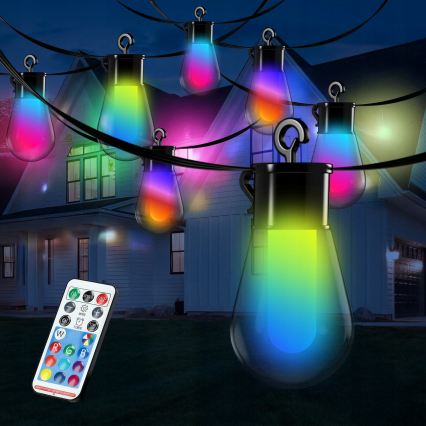 Guirlande solaire décorative LED RGB dimmable 15xLED/18 fonctions USB 6 m IP44 noire + télécommande