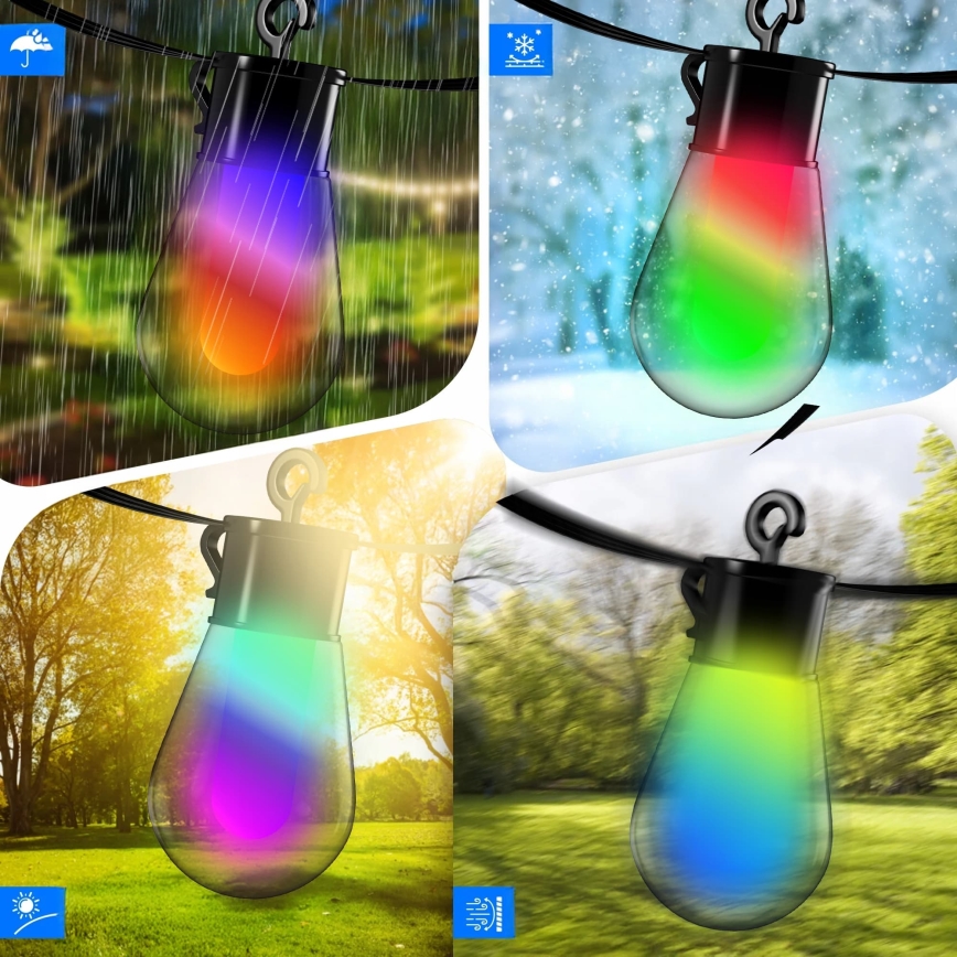 Guirlande solaire décorative LED RGB dimmable 15xLED/18 fonctions USB 6 m IP44 noire + télécommande