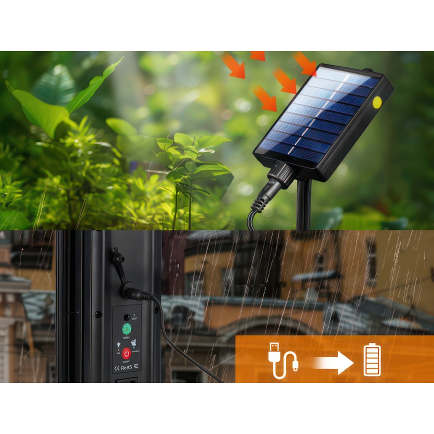 Guirlande solaire décorative LED RGB dimmable 15xLED/18 fonctions USB 6 m IP44 noire + télécommande