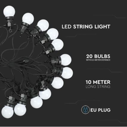 Guirlande extérieure STRING 10m 20xLED/0,5W/24/230V 3000K IP44