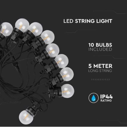 Guirlande extérieure STRING 5m 10xLED/0,4W/24/230V 3000K IP44