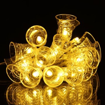 Guirlande LED 20 LED, alimentation 3x piles AA, blanc chaud, 2,2 m, petites clochettes décoratives