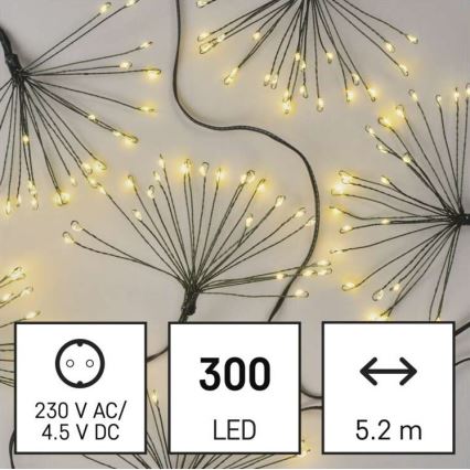 Guirlande LED 300 LEDs 5,2+3 m blanc chaud