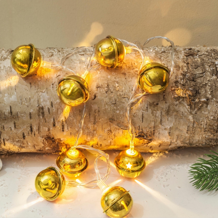 Guirlande LED de Noël 10xLED/2xAA/blanc chaud 1,8m grelots