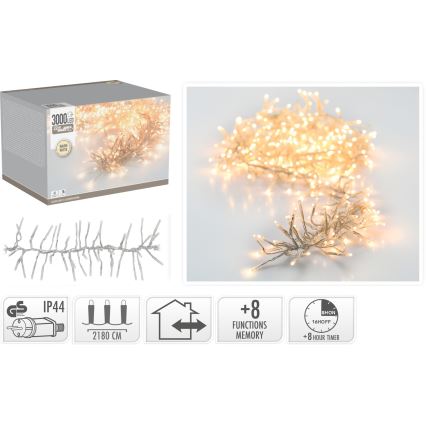 Guirlande LED de Noël d'extérieur 3000xLED/230V/8 fonctions 24,8 m IP44 blanc chaud
