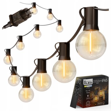 Guirlande LED décorative dimmable d'extérieur 25xE12/1W/24/230V 17,5 m IP65 noire + télécommande