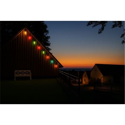 Guirlande LED d'extension pour l'extérieur CONE FILAMENT 20xE10 14m multicolore/blanc chaud IP44, Fabriquée dans l'UE