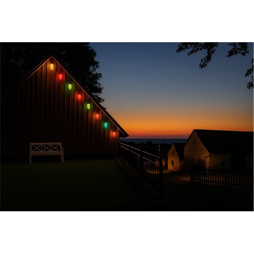 Guirlande LED d'extension pour l'extérieur CONE FILAMENT 20xE10 14m multicolore/blanc chaud IP44, Fabriquée dans l'UE