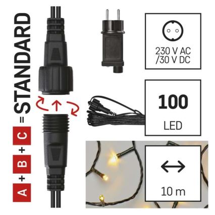 Guirlande LED d'extérieur 100 LED / 15 m, IP44, blanc chaud