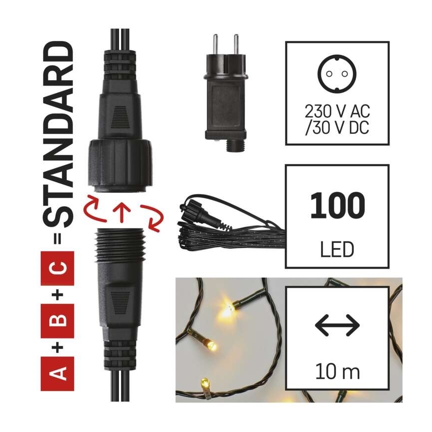 Guirlande LED d'extérieur 100 LED / 15 m, IP44, blanc chaud