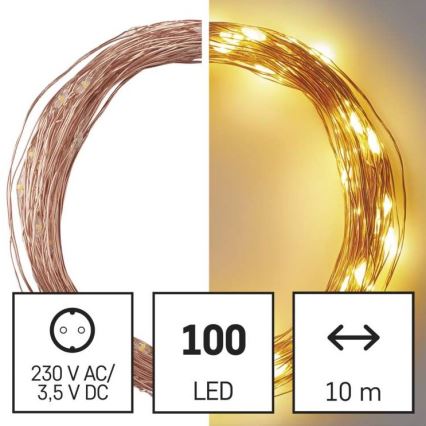 Guirlande LED d'extérieur 100 LED/15 m IP44 blanc chaud