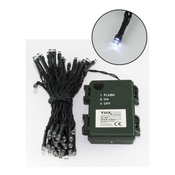 Guirlande LED d'extérieur, 100 LED, 2 fonctions, alimentation 3xAA, 10,8 m, IP44, blanc froid