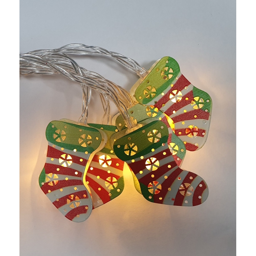 Guirlande LED d'extérieur 10xLED/2xAA 1,65 m IP44 blanc chaud chaussettes