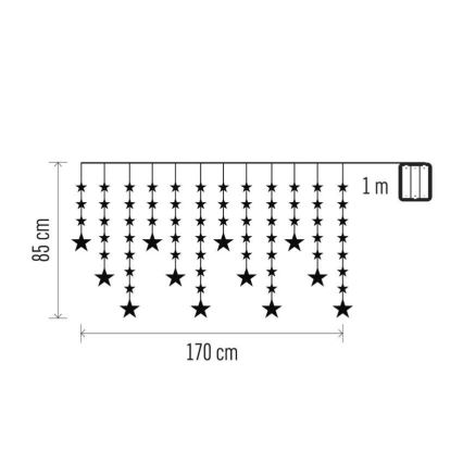 Guirlande LED d'extérieur 120 LED, 8 fonctions, fonctionne avec 3 piles AA, 1,7 m, IP44, blanc froid