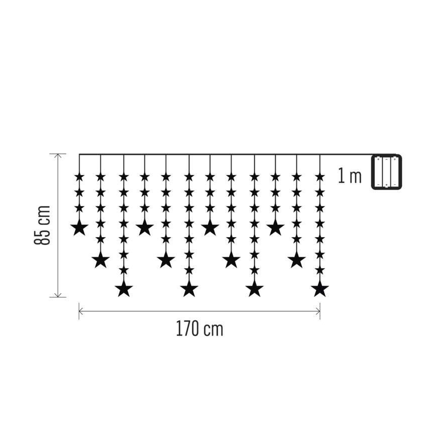 Guirlande LED d'extérieur 120 LED, 8 fonctions, fonctionne avec 3 piles AA, 1,7 m, IP44, blanc froid