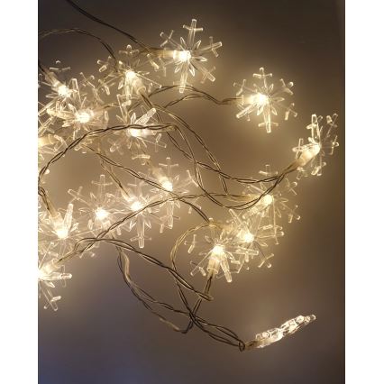 Guirlande LED d'extérieur 20xLED/2xAA, 2,2 m, IP44, blanc chaud, flocons de neige