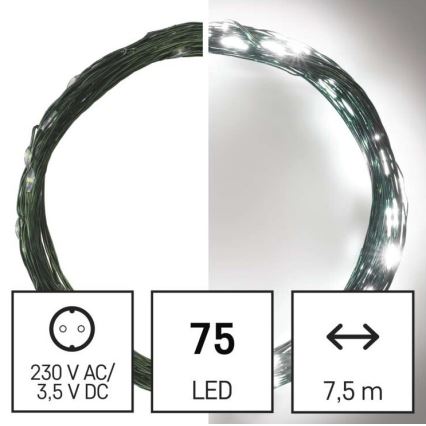 Guirlande LED d'extérieur 75 LED, 12,5 m, IP44, blanc froid