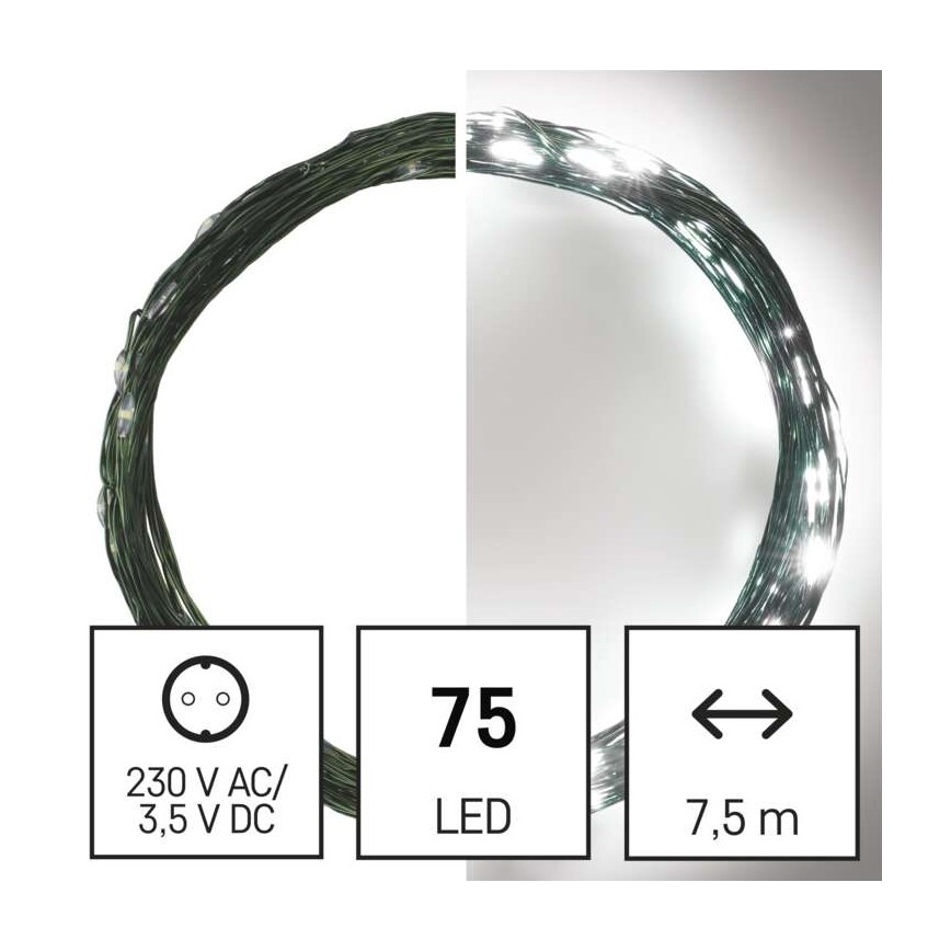 Guirlande LED d'extérieur 75 LED, 12,5 m, IP44, blanc froid