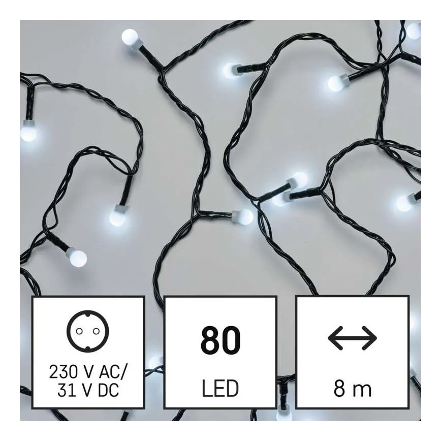 Guirlande LED d'extérieur 80 LED/8 fonctions, 13 m, blanc froid, IP44